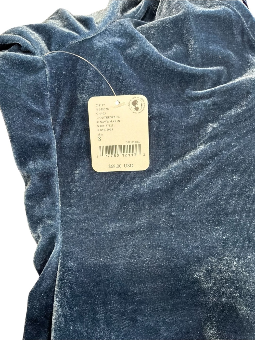 Free People Velvet Ruched Puff Sleeve V-Neck Top Blue Gray Small NWT - Picture 8 of 11